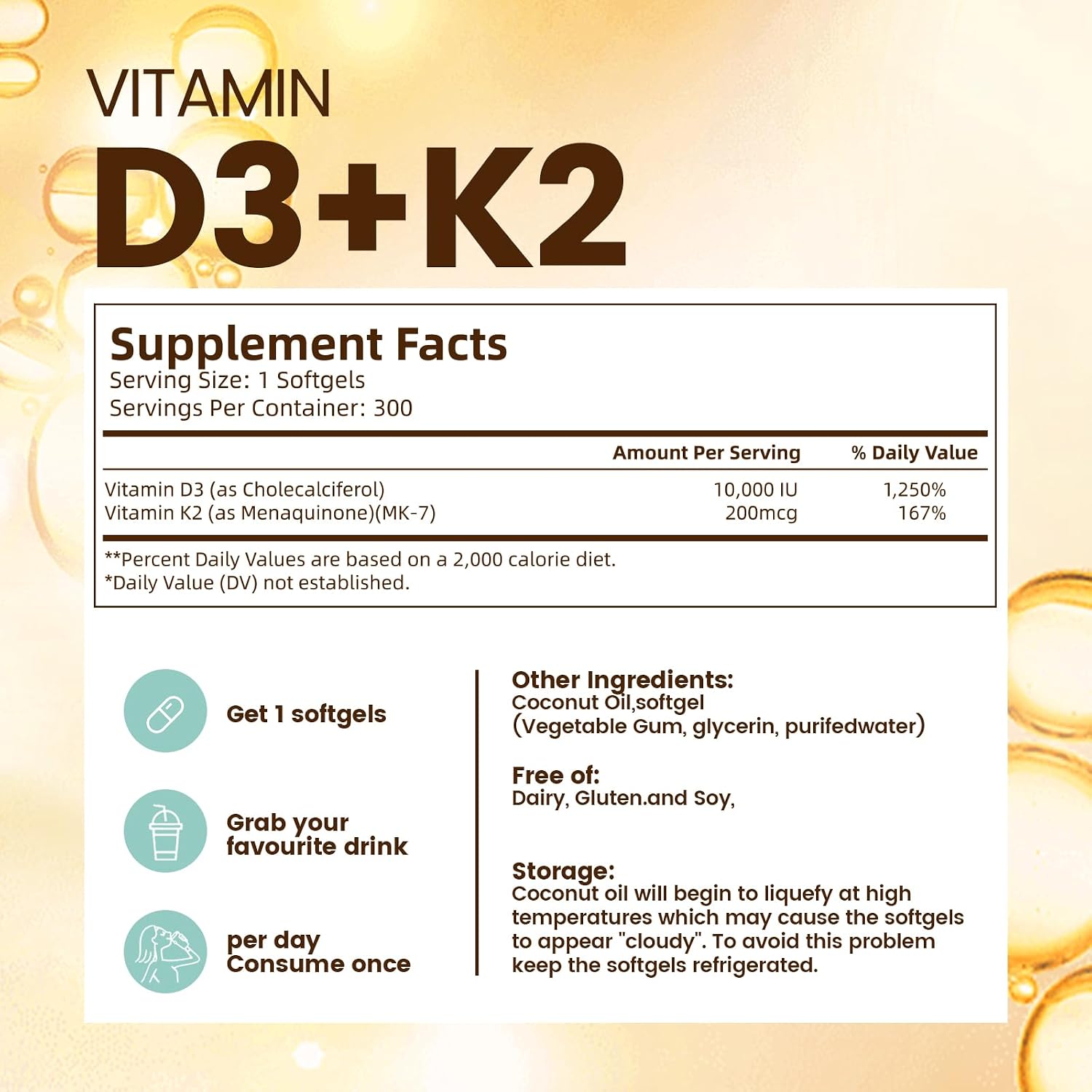 VivoNu Vitamina D3 K2 10000 UI con MK7 y Aceite de Coco Virgen - 600 Cápsulas Blandas (2 Paquetes de 300)