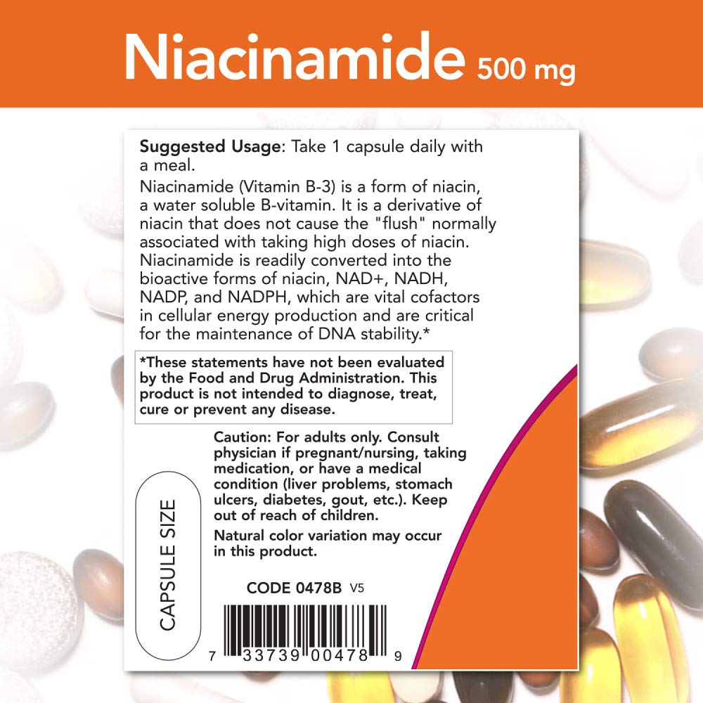 NOW Niacinamida 500 mg, 100 Cápsulas