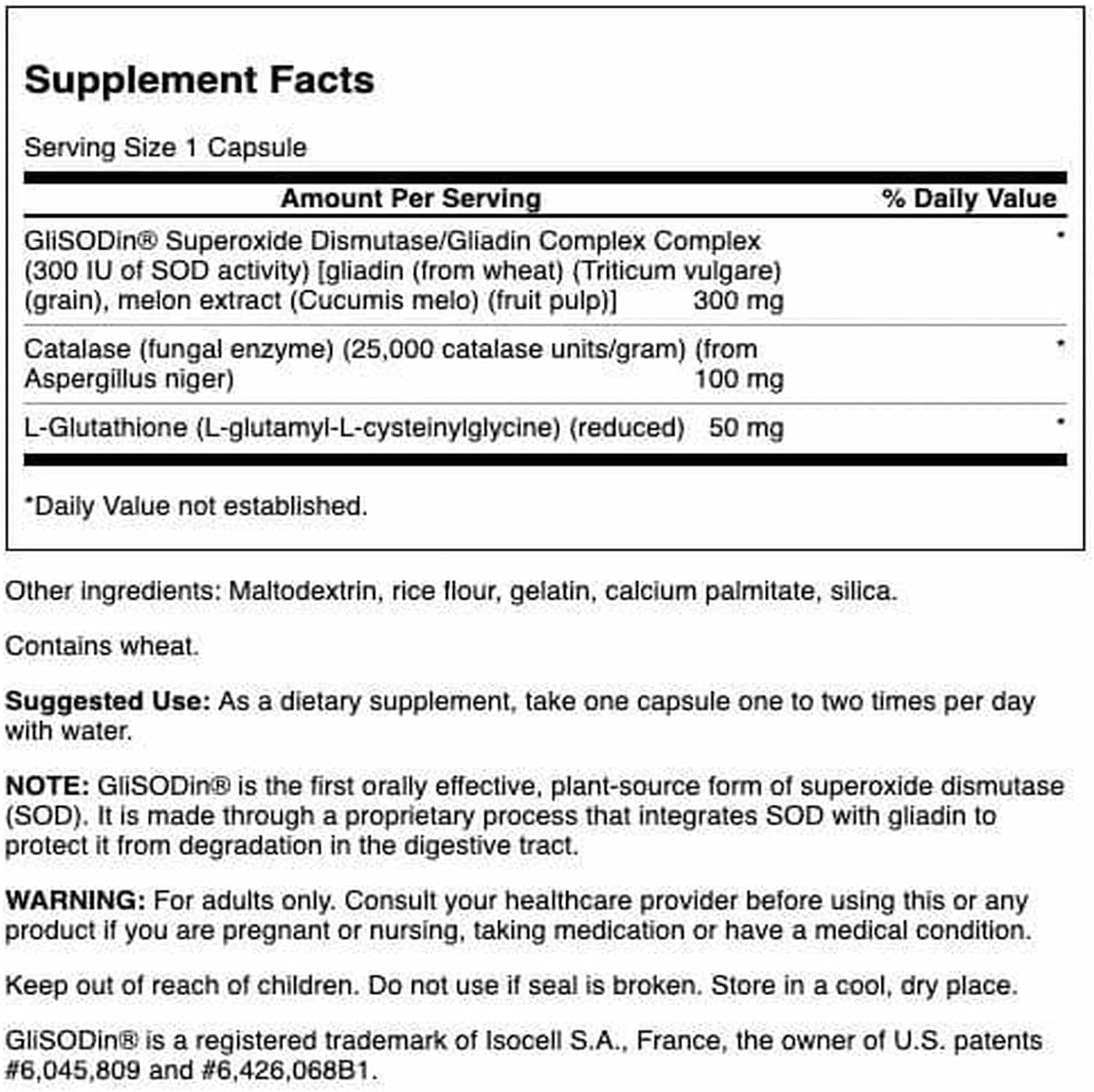 Swanson Complejo SOD Gliadina 300 mg 60 Cápsulas (2 Unidades)