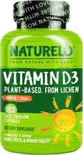 NATURELO Vitamina D3 5000 UI - Vegana a base de Liquen - 180 Cápsulas