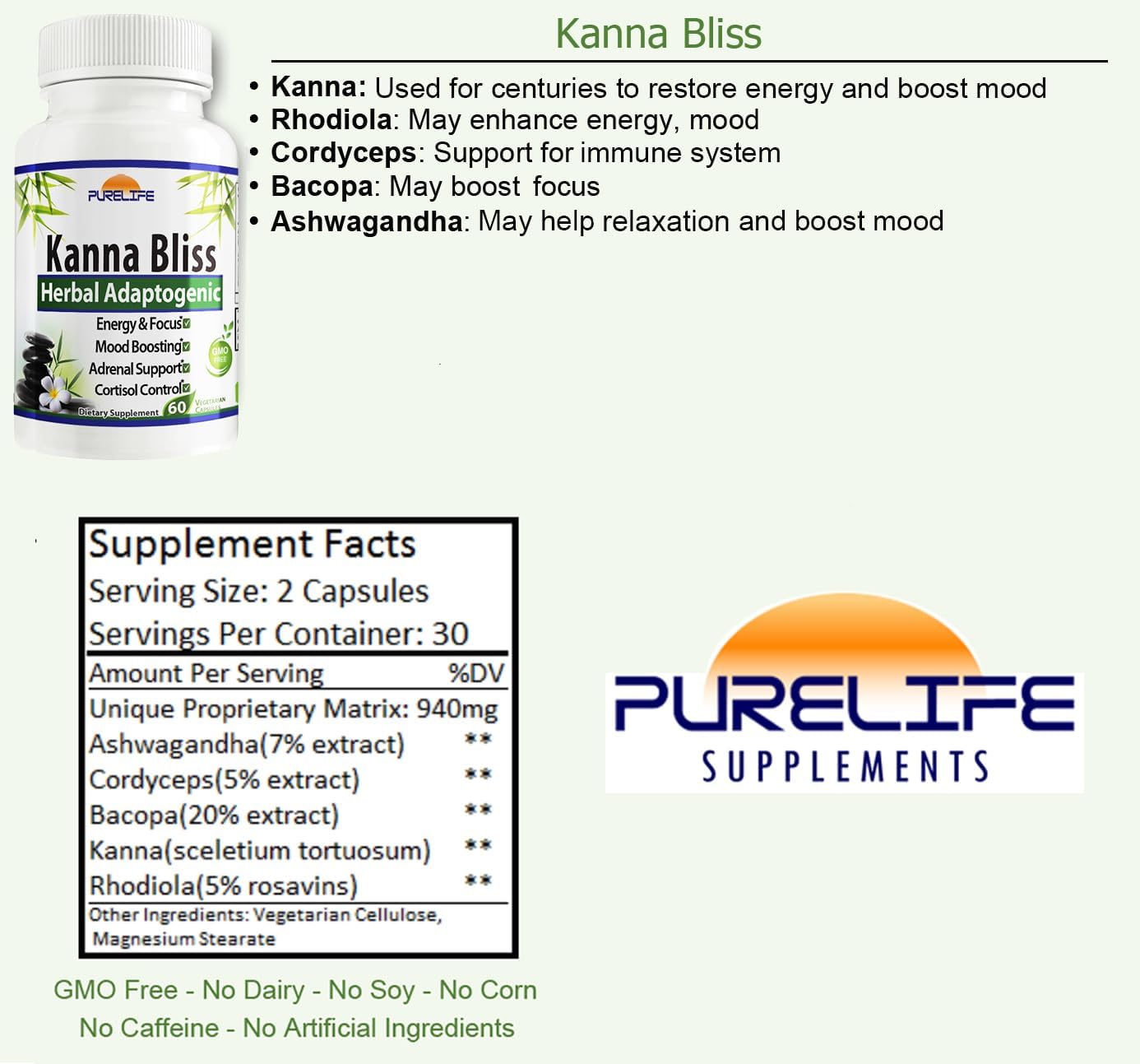 Kanna Bliss - Herbal Adaptogenic (60 Vegetarian Capsules)