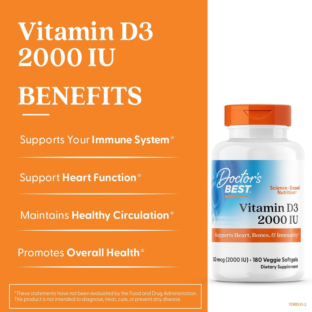 Doctor's Best Vitamina D3 2000 UI - 180 Cápsulas Blandas