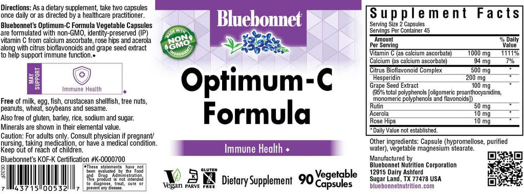 BlueBonnet Optimum C Formula, 1000 mg, 90 Cápsulas Vegetales