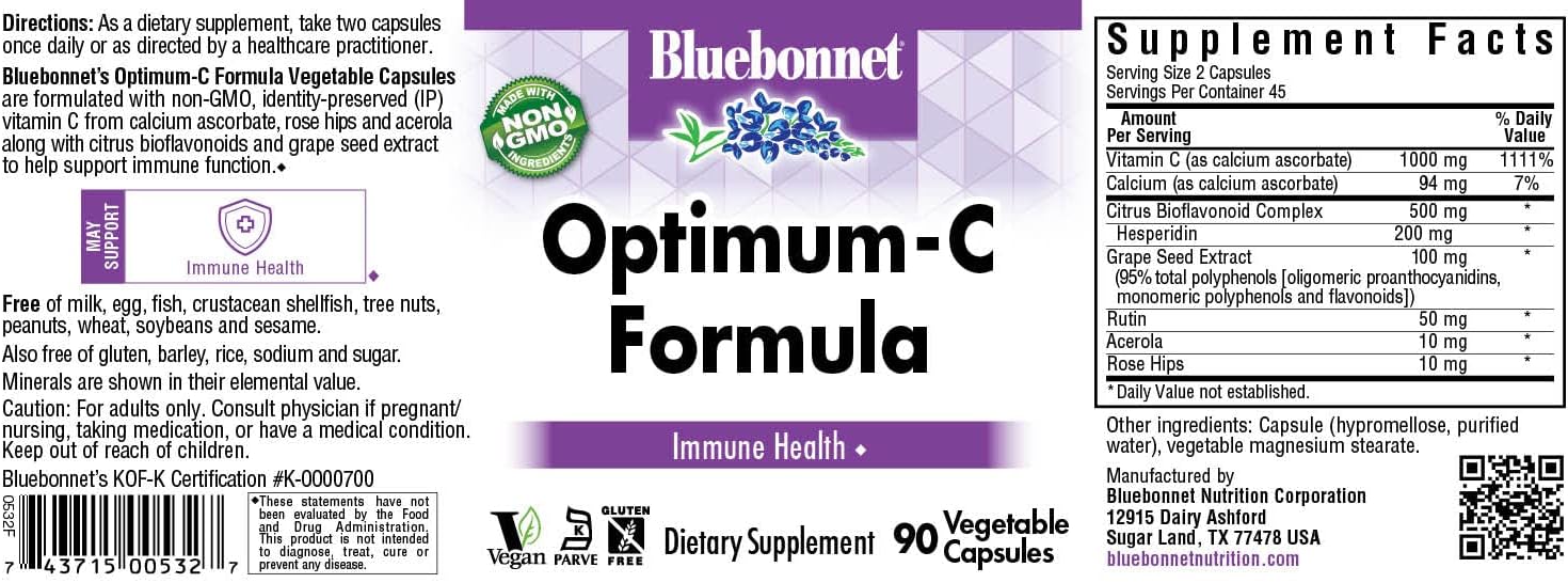 BlueBonnet Optimum C Formula, 1000 mg, 90 Cápsulas Vegetales