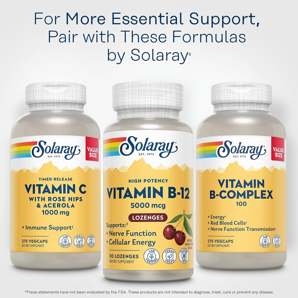 Solaray Vitamin B-12 5000 mcg Chewable Tablets - Methylcobalamin, Natural Cherry Flavor, 30 Tablets