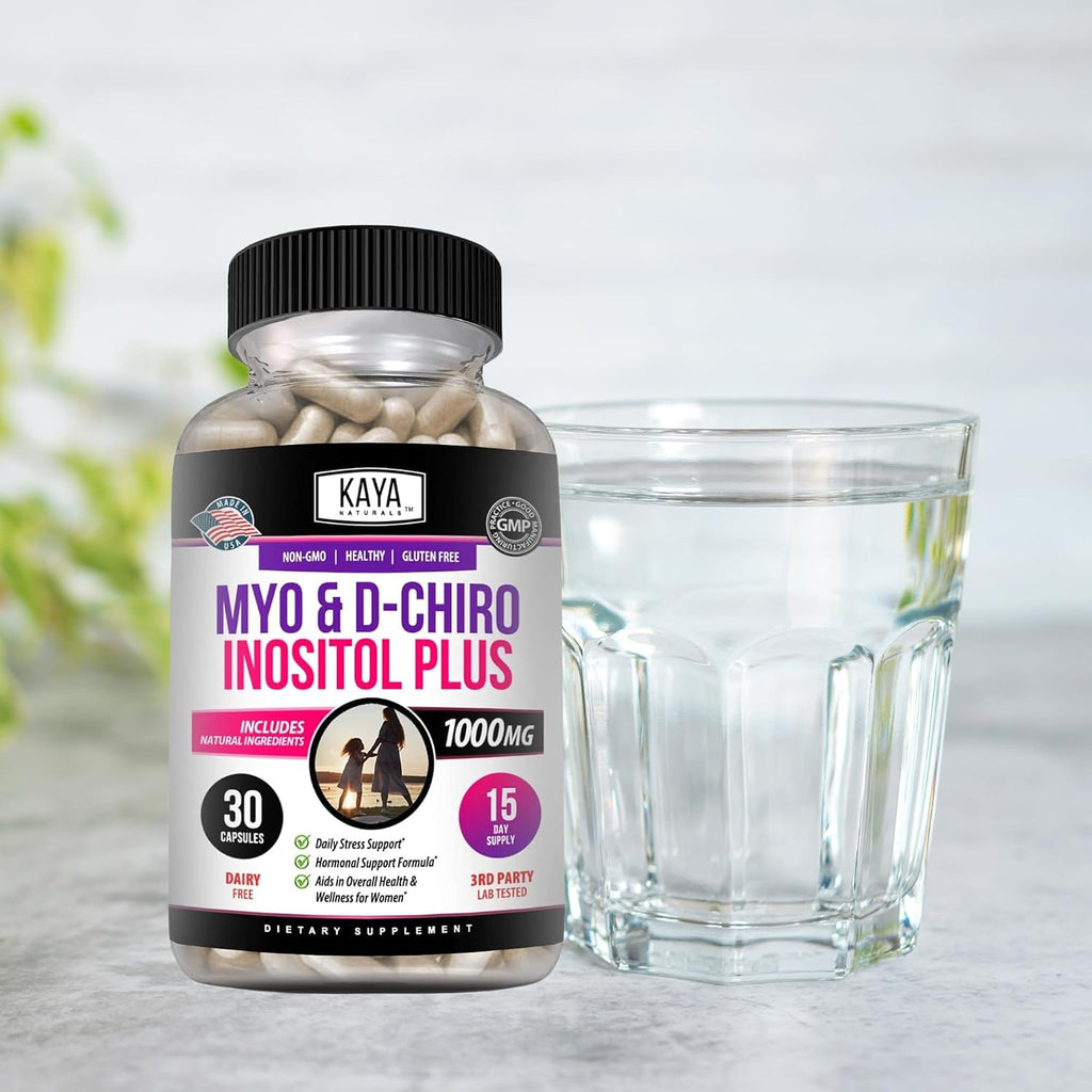 Kaya Naturals Myo y D-Chiro Inositol Plus para Mujeres, Vitamina B8 - 30 Cápsulas