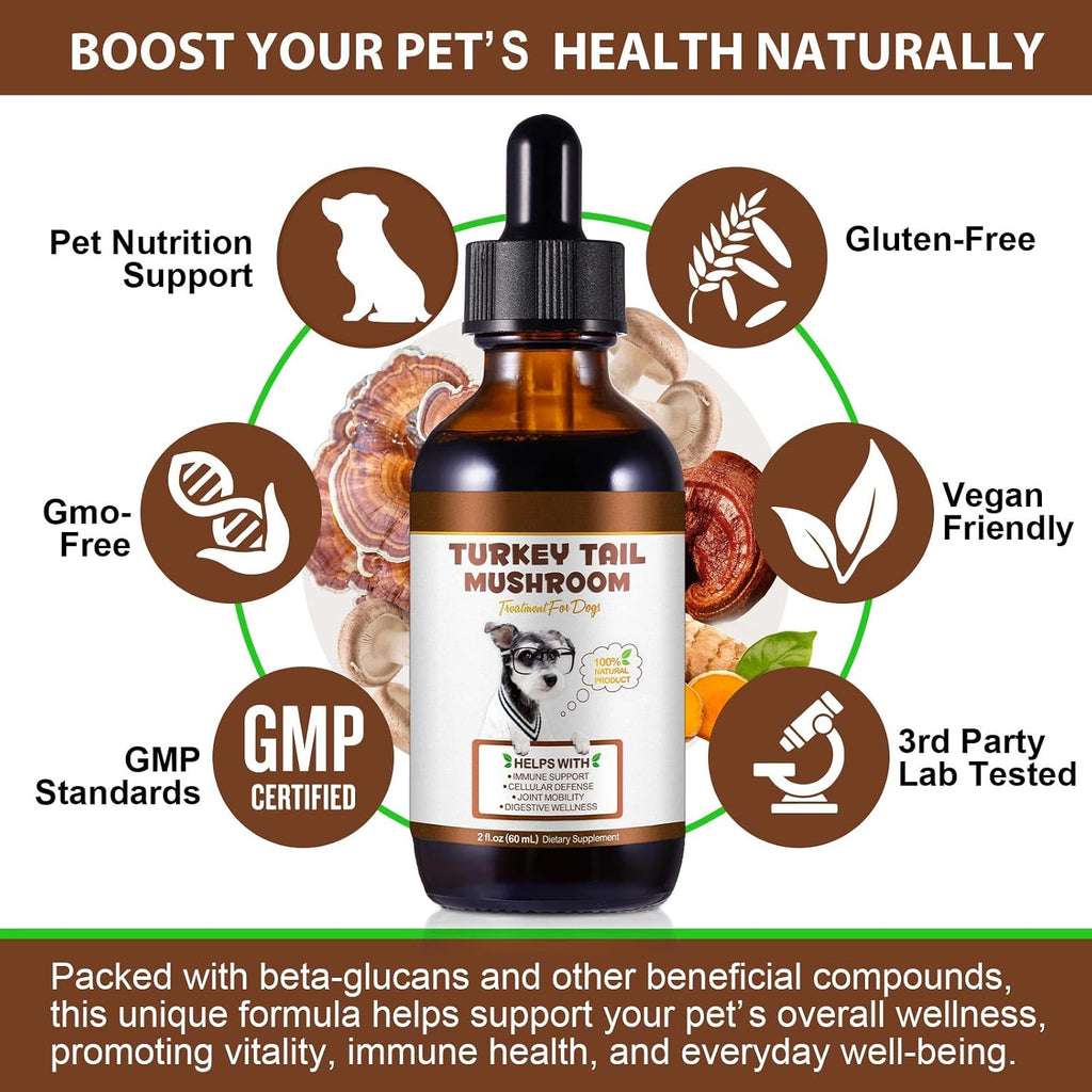 Cola de Pavo para Perros, Rápida Absorción - Gotas con Cúrcuma y Probióticos para el Sistema Inmunológico, Digestivo y Articular - 60ml
