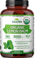 Zazzee Extracto de Melisa Orgánico 10:1 - 180 Cápsulas Veganas, 6 Meses de Suministro