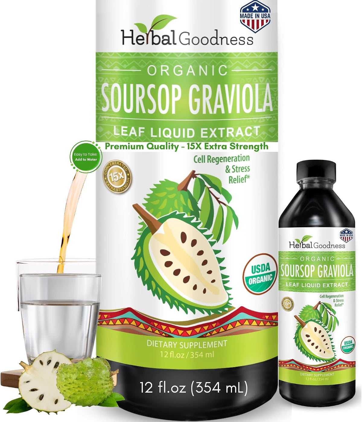Herbal Goodness Gotas Líquidas de Guanábana Graviola 355 ml - Extracto Orgánico de Hojas de Guanábana 15x para el Apoyo – Image 1
