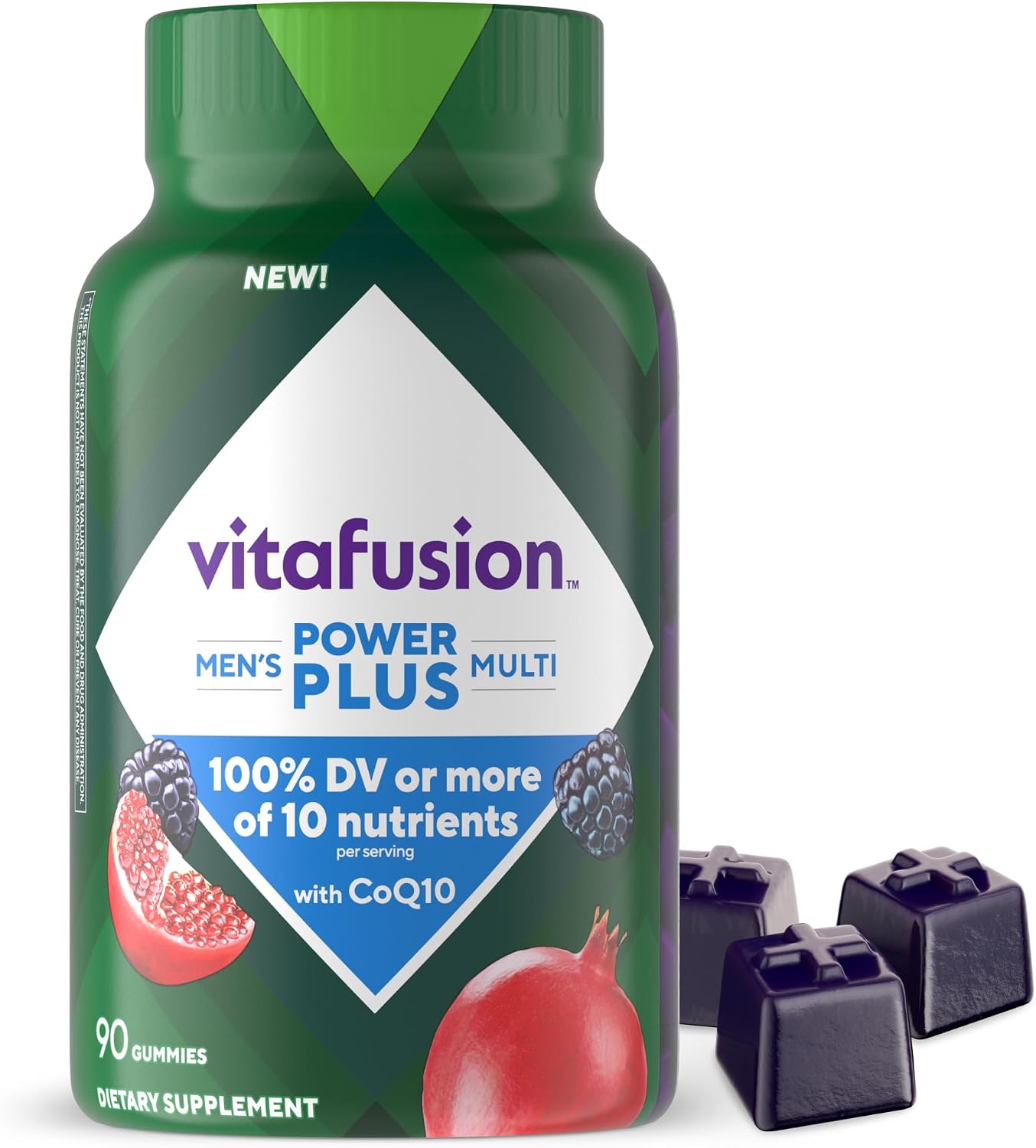 Vitafusion Power+ Multivitamínico para hombres con CoQ10 - Sabor a arándano y granada