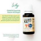 ChildLife Essentials Vitamina K2 Orgánica en Gotas - Complemento de Vitamina K para Bebés y Niños - Sabor Natural a Bayas - 0,25 oz (7,4 ml)