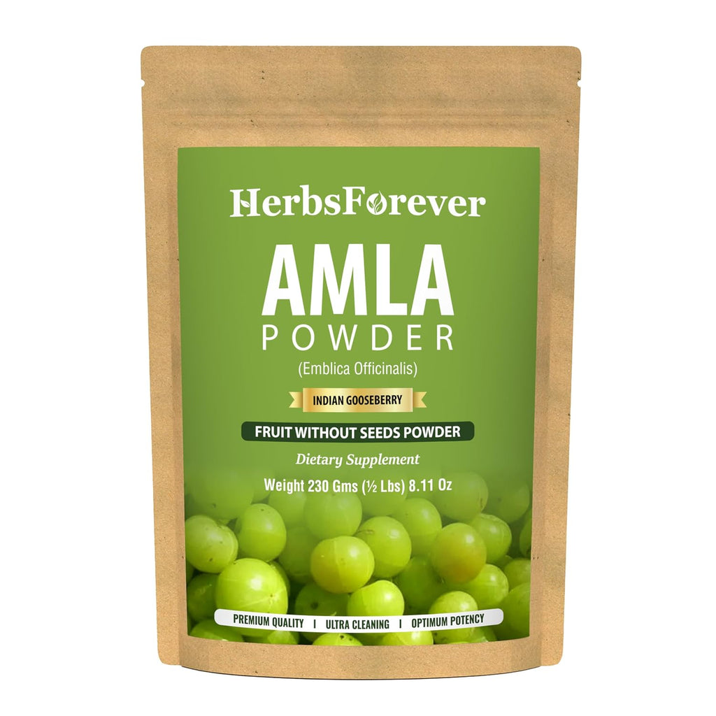 Herbsforever Polvo de Amla | Phyllanthus Emblica | Rico en Vitamina C y Antioxidantes | Vegano, Non-GMO | 230g