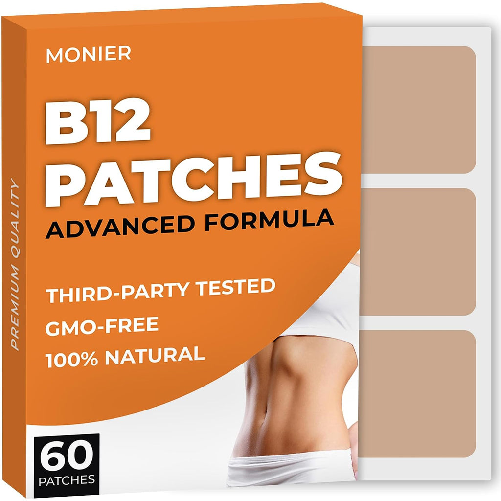 MONIER B12 Parches (Pack de 60) - Parches de Vitamina B12 100% Naturales para Energía y Enfoque