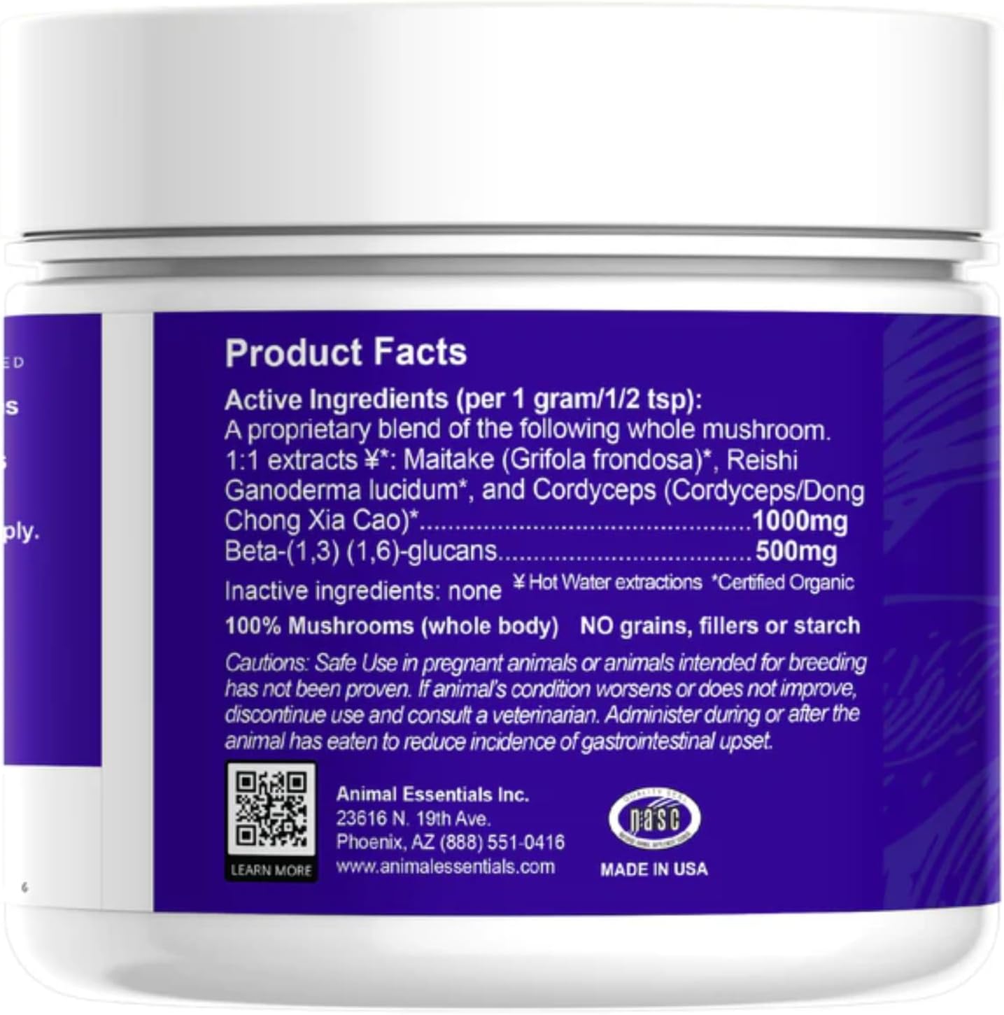 Animal Essentials MUSHROOM DEFENSE - Suplemento de setas para perros y gatos, extracto en polvo, 70g