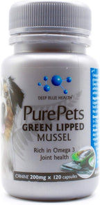 PurePets Cápsulas de Mejillón de Labios Verdes para Perros y Gatos – 200mg x 120 Cápsulas