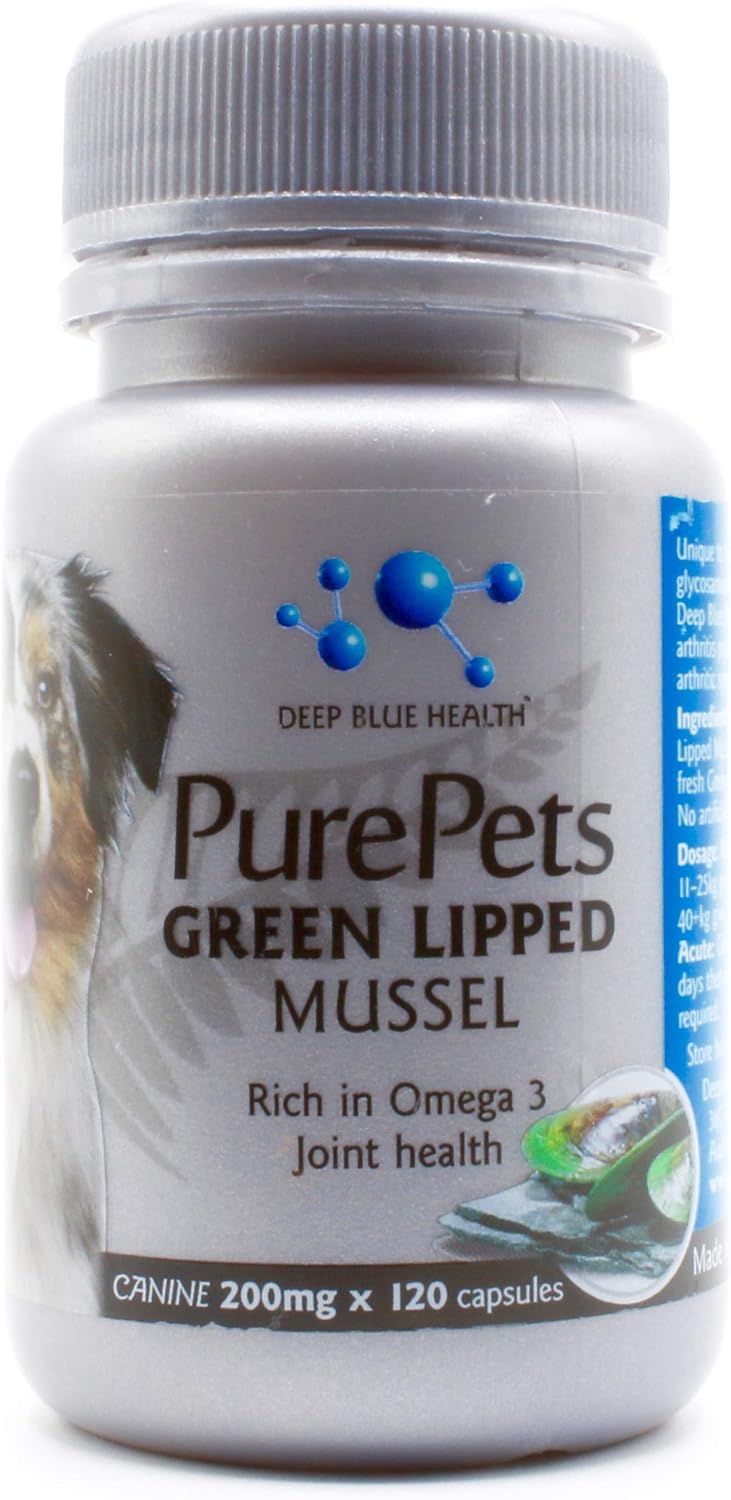 PurePets Cápsulas de Mejillón de Labios Verdes para Perros y Gatos – 200mg x 120 Cápsulas