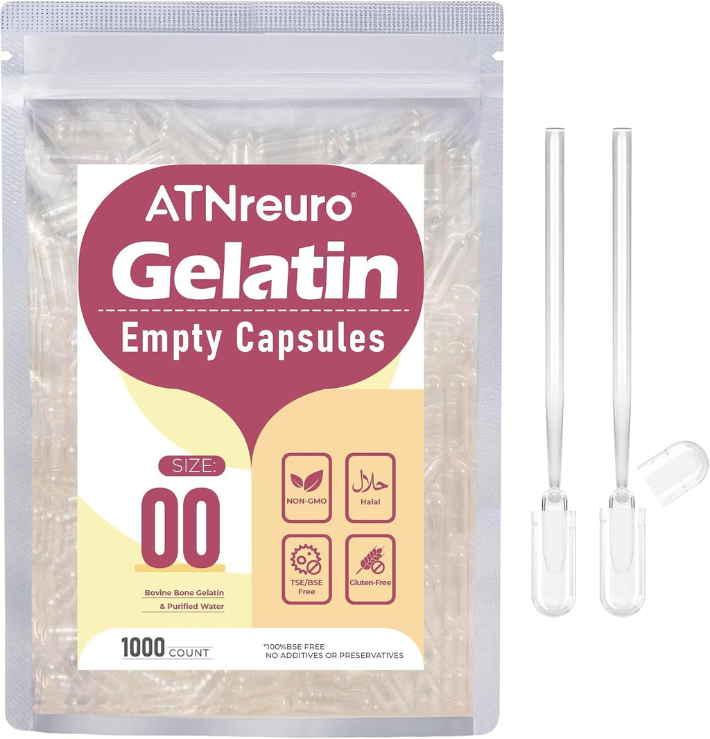 Cápsulas Vacías de Gelatina Tamaño 00 con 2 Micro Cucharas - 1000 Unidades - Cápsulas Transparentes para Suplementos en Polvo