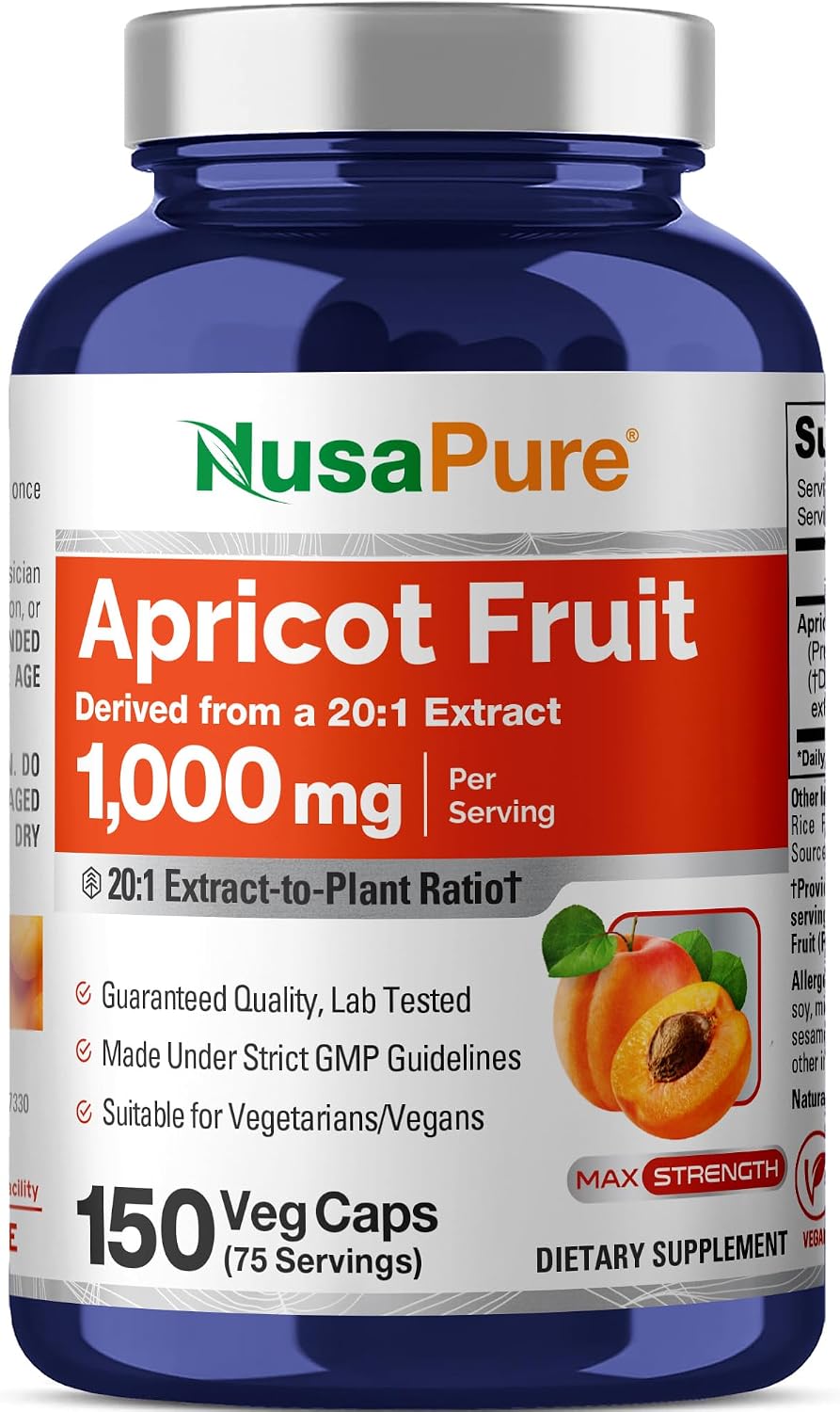 NusaPure Albaricoque, 1000 mg, 150 Cápsulas Veganas (Vegano, Sin OGM)