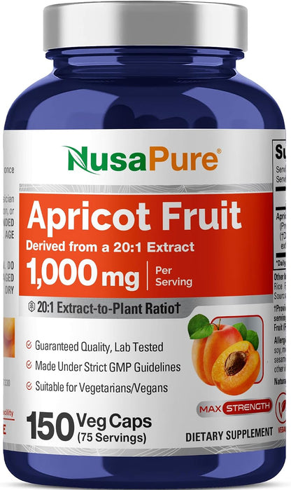 NusaPure Albaricoque, 1000 mg, 150 Cápsulas – Extracto concentrado 20:1: Alta potencia en cada cápsula, – Image 1