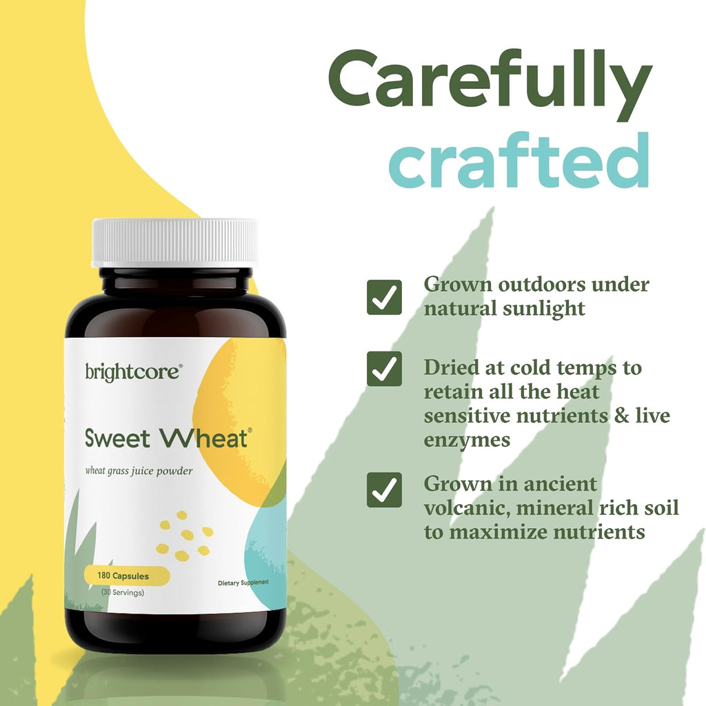 Brightcore Nutrition Sweet Wheat - 180 Cápsulas de Jugo de Trigo Joven con Enzimas Digestivas