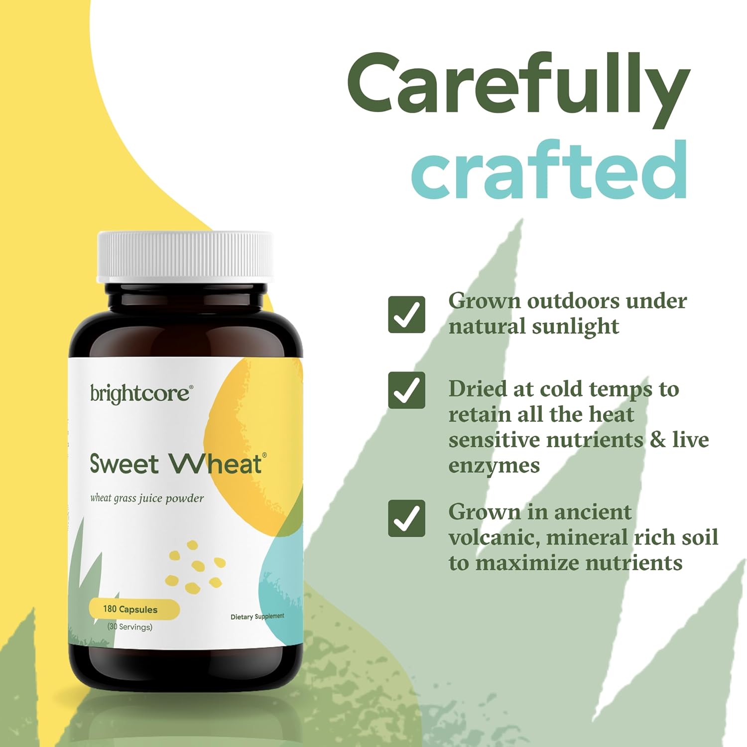 Brightcore Nutrition Sweet Wheat - 180 Cápsulas de Jugo de Trigo Joven con Enzimas Digestivas