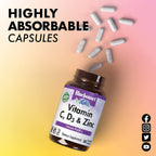 BlueBonnet Nutrition Vitamin C, D3 & Zinc – Complemento alimenticio con vitamina C, D3 y zinc, 50 cápsulas vegetales