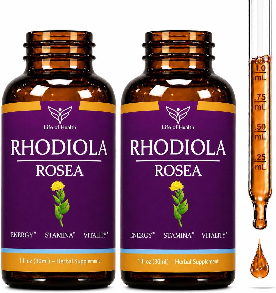 Rhodiola Rosea - Complemento en Gotas Líquidas - 2 Envases de 30 ml
