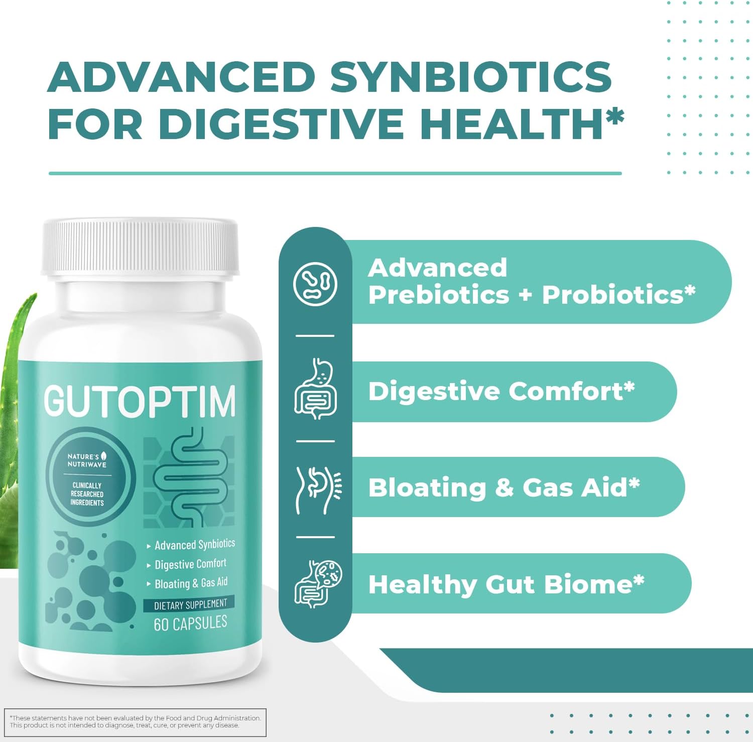 GutOptim – Cápsulas Prebióticas y Probióticas con Enzimas Digestivas, 60 Cápsulas