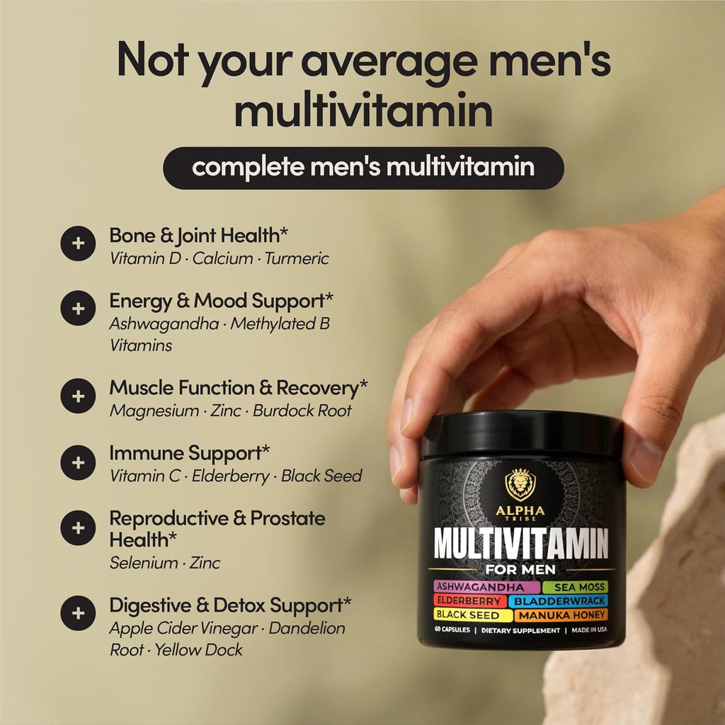 Alpha Tribe Multivitamínico para Hombres con Seamoss, Ashwagandha, Black Seed Oil y Más