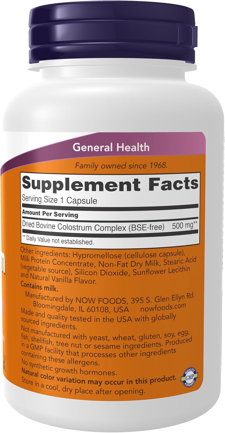 NOW Foods Calostro 500 mg con Inmunoglobulinas y Lactoferrina - 120 Cápsulas Veganas