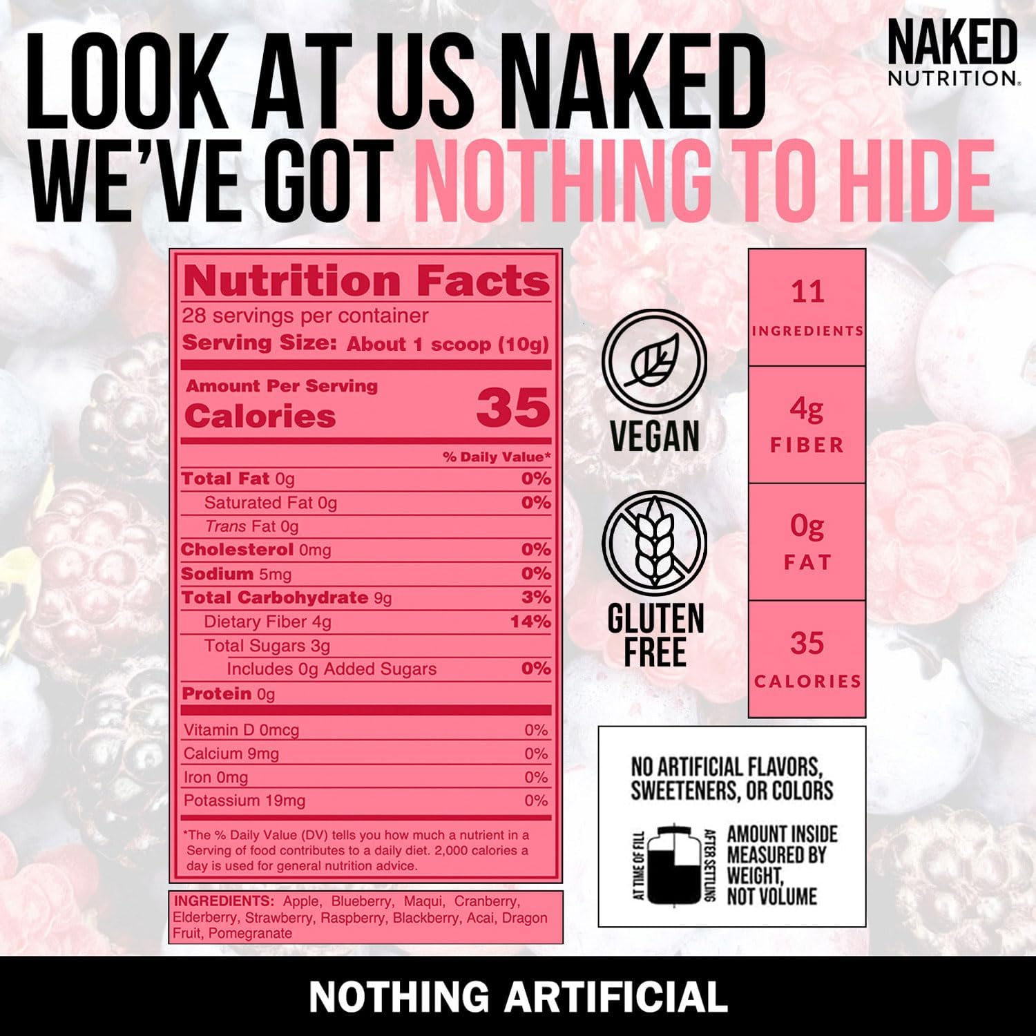 NAKED Reds Superfood Powder - Mezcla de Frutas Rojas, 28 porciones