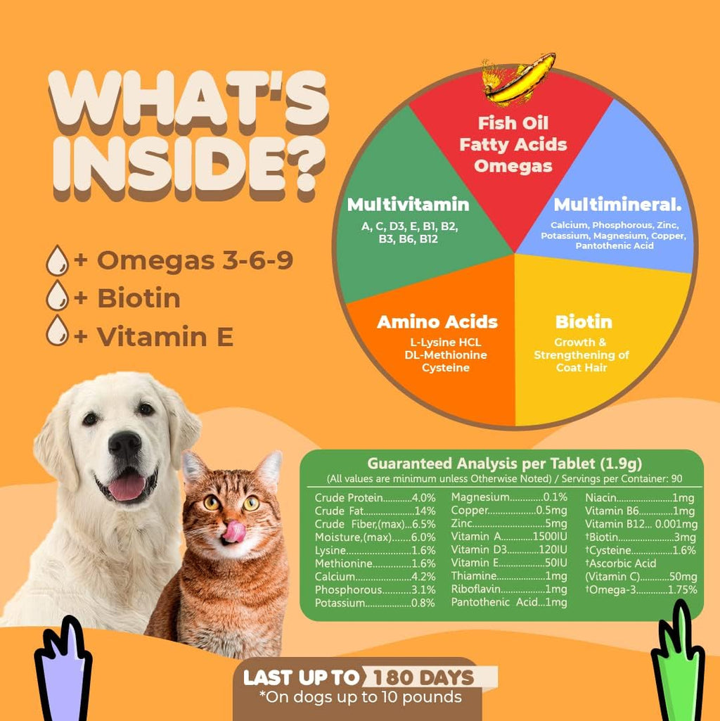 Skin and Coat Supplement con Aceite de Pescado y Omega 3 para Perros y Gatos - 90 Tabletas