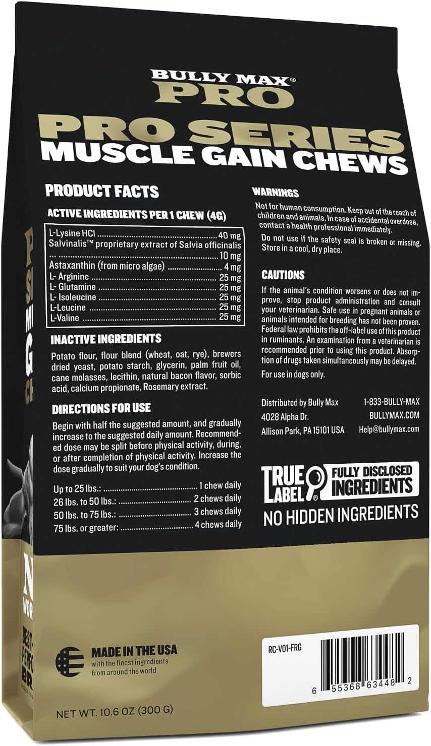 Bully Max 11-en-1 Power Chews para Perros - Suplemento de Aminoácidos y Proteínas, 75 Chews Blandos