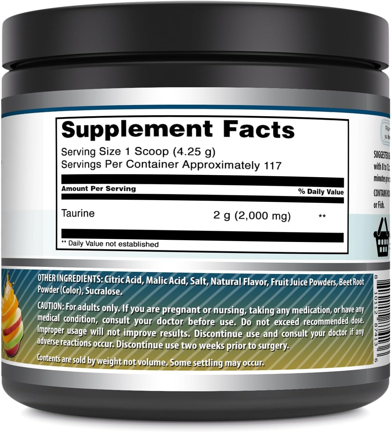 Amazing Formulas Taurina en Polvo 500 g (1.1 lb) | 2000 mg por Ración | 111 Raciones | Sin Gluten | No GMO | Hecho en EE.UU. (Sabor Fruta)