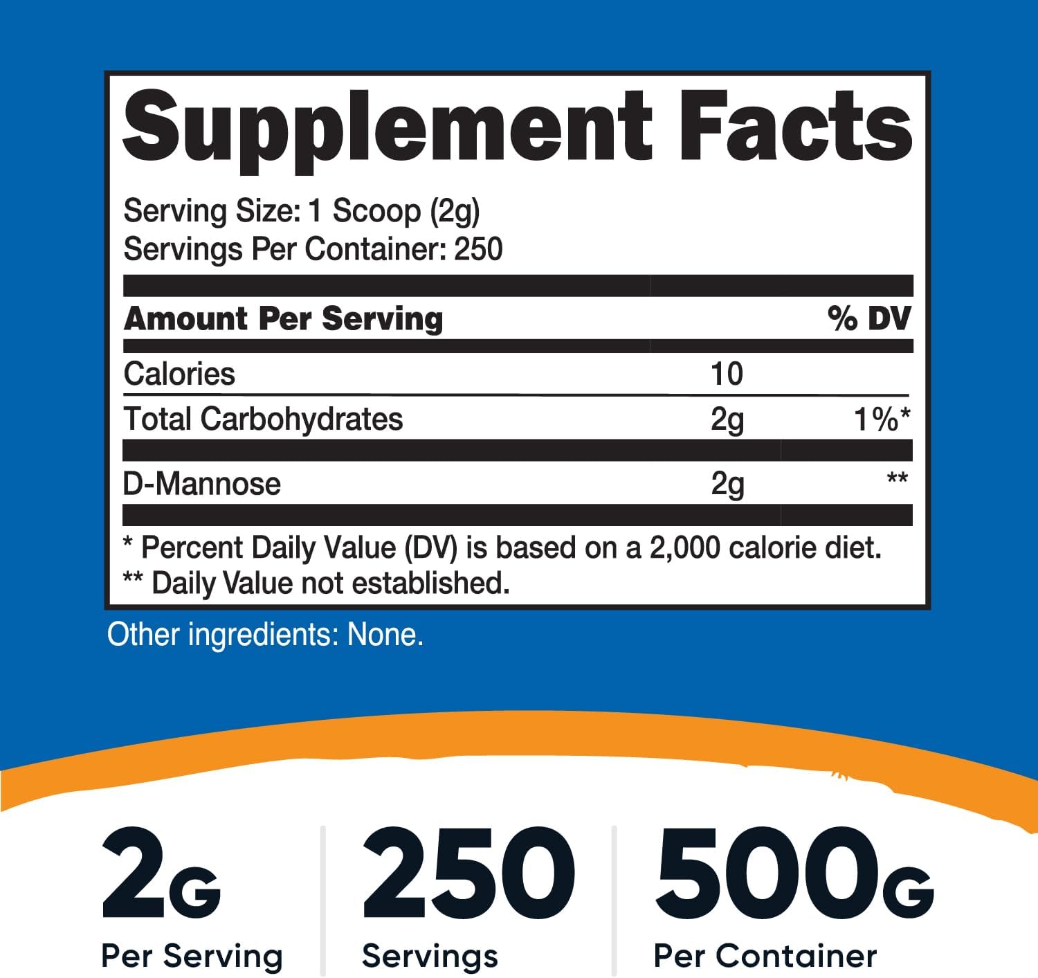Nutricost D-Mannose en Polvo 500 Gramos (250 Dosis) - Vegano, No-GMO y Sin Gluten