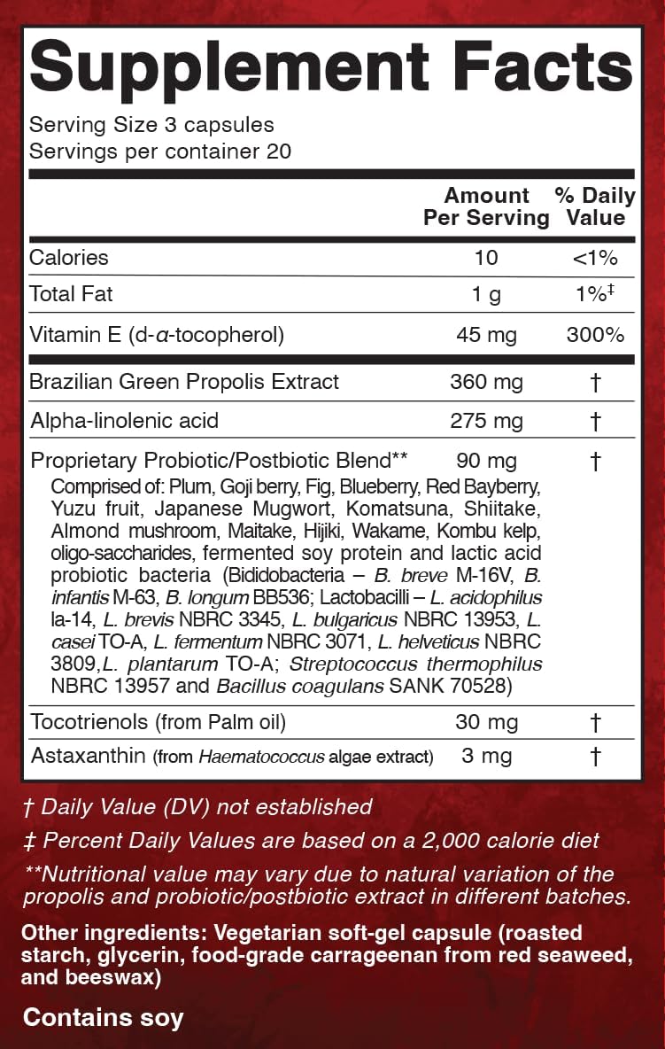 Dr. Ohhira's Propolis Plus - Propóleo Verde Brasileño con Postbióticos y Omega-3 (30 Cápsulas)