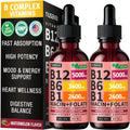 NUSAVA Gotas de Vitamina B12 Líquida 5000mcg - Complejo B con B6, B1, Niacina y Ácido Fólico - Metilcobalamina, Vegano, Sin Gluten, Sabor a Sandía y Bayas (2 Pack, 60 ml)