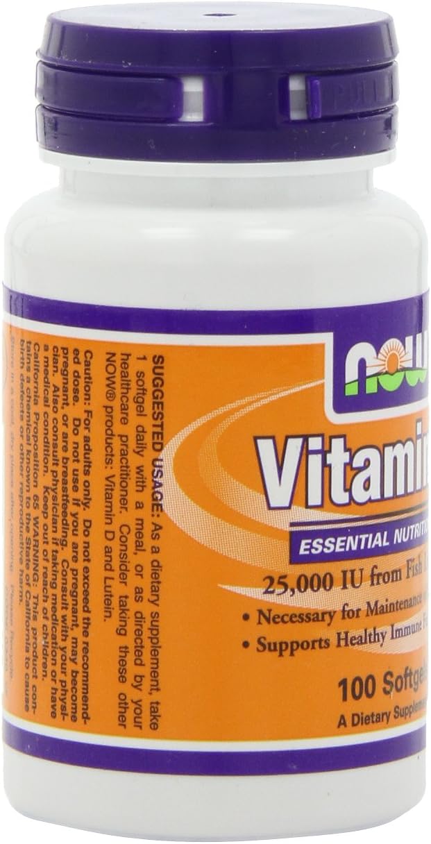 NOW Foods Vitamina A 25.000 UI, 100 Cápsulas Blandas (Pack de 4)