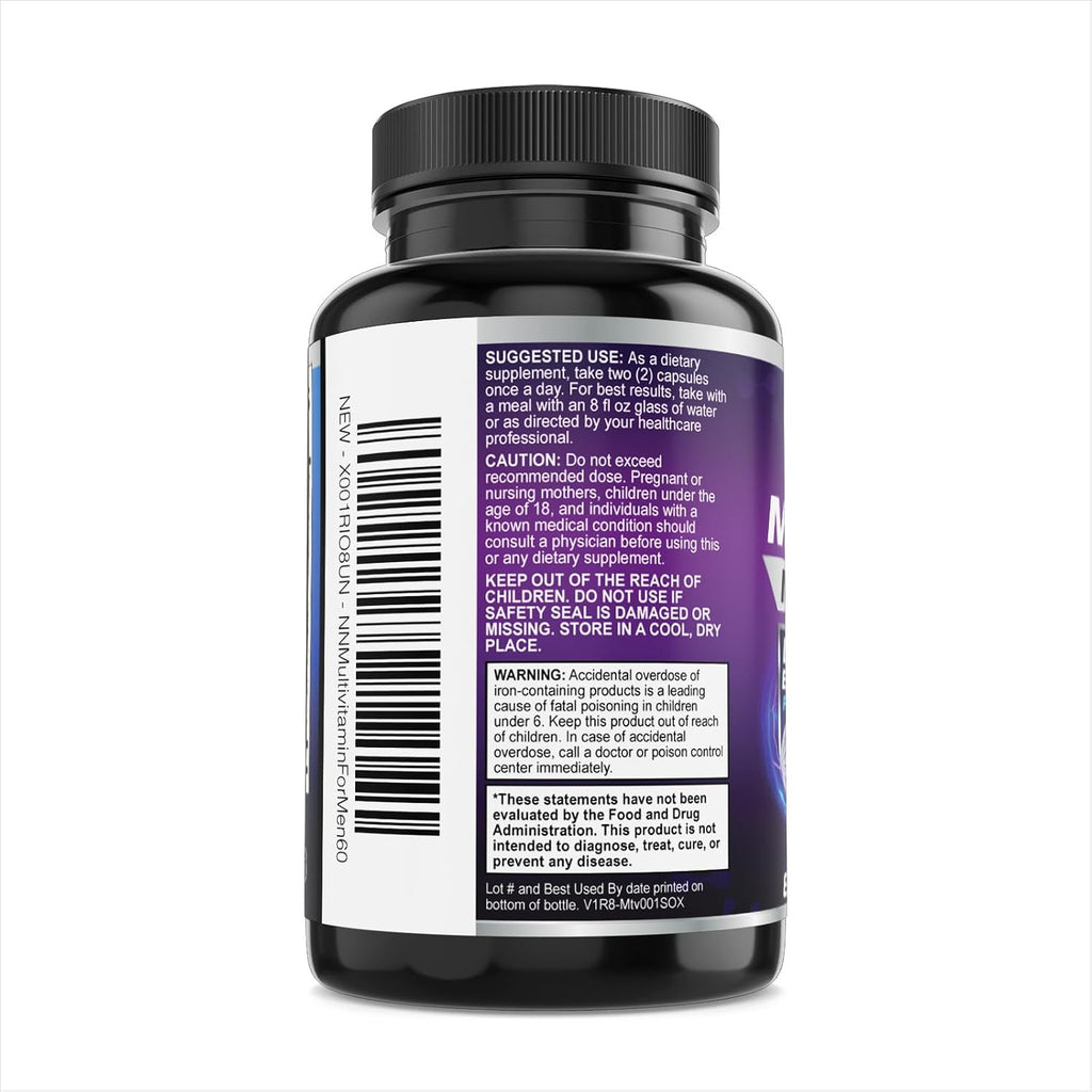 Multivitamínico para Hombres - Complejo Diario con Vitaminas A, C, D, E, B12, Zinc y Hierro - 60 Cápsulas