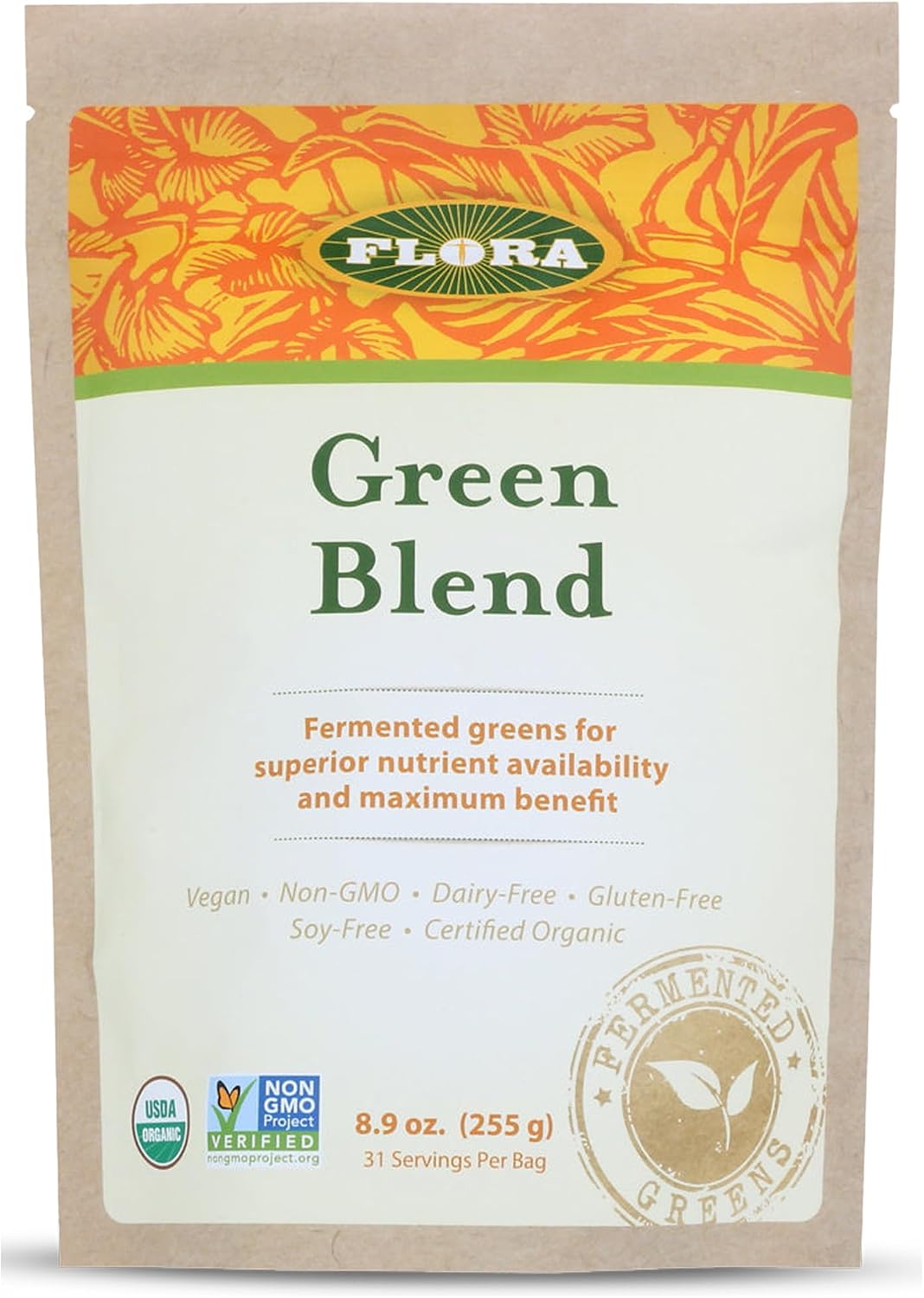 Flora Green Blend - Mezcla de Pastos Fermentados Ecológicos - 252 g (8.9 oz) en Polvo