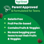 Feel Great Super Green Gummies Teen Vitamins | Gominolas Multivitamínicas Veganas para Adolescentes | Suplemento de Frutas y Verduras | 60 Unidades