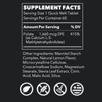 LifeSeasons Essentials Methyl Folate Quick Melts – Suplemento de Metilfolato 5-MTHF – 60 Comprimidos de Disolución Rápida Sabor Limón