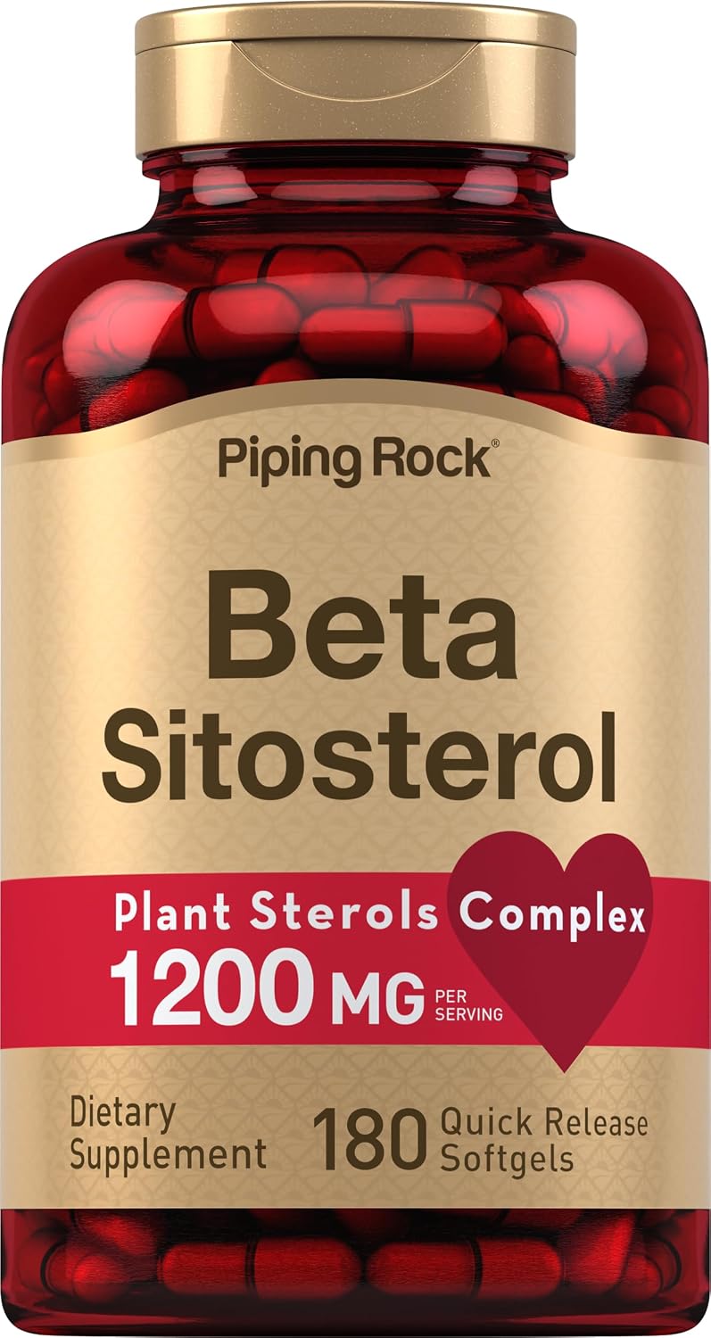Piping Rock Beta Sitosterol para Hombres | 1200 mg | 180 Cápsulas Blandas | Esteroles Vegetales | No Transgénico, Sin Gluten