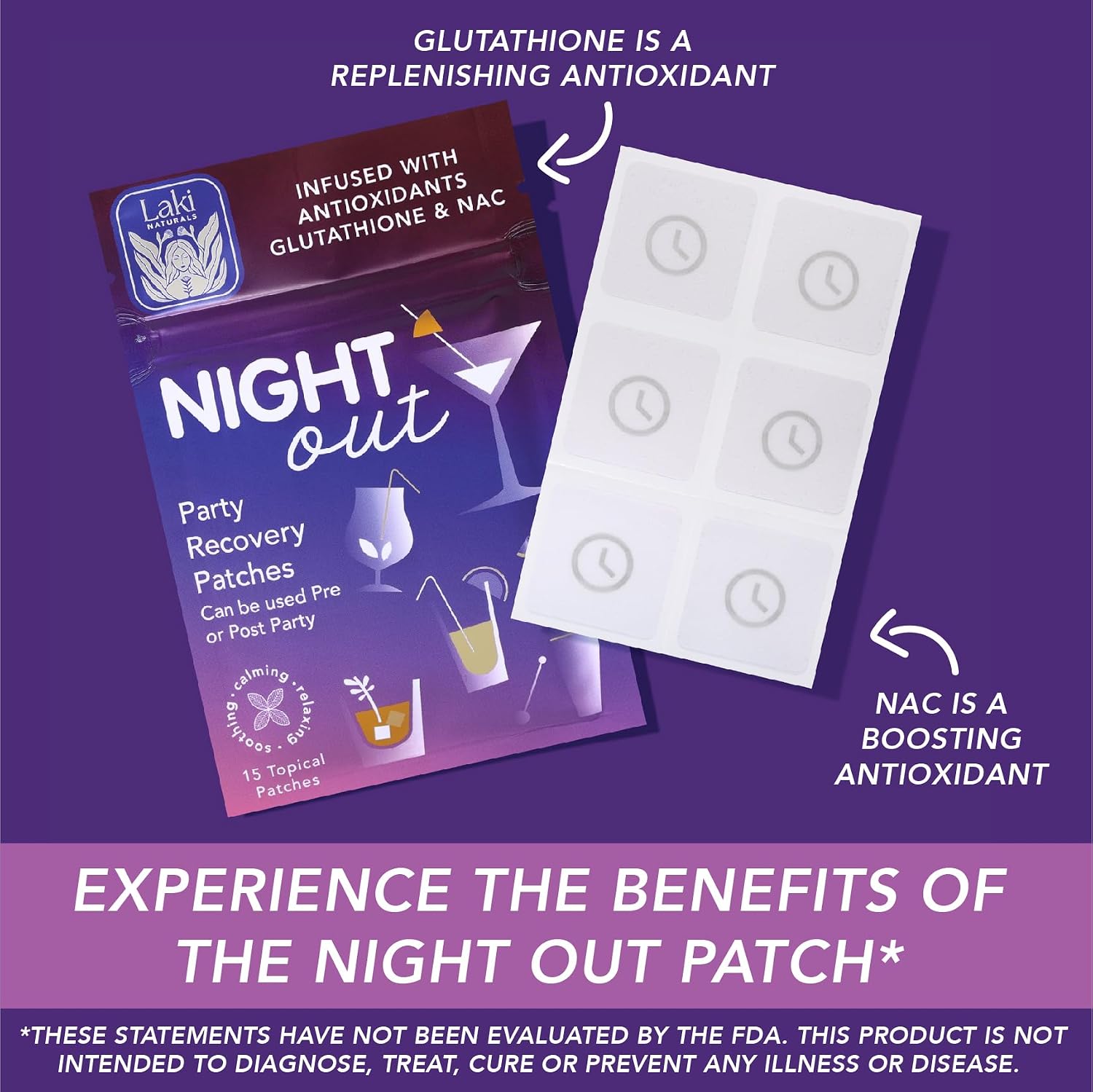 Laki Naturals 15 - Night Out Party Patch, Antioxidante para Recuperación Matutina
