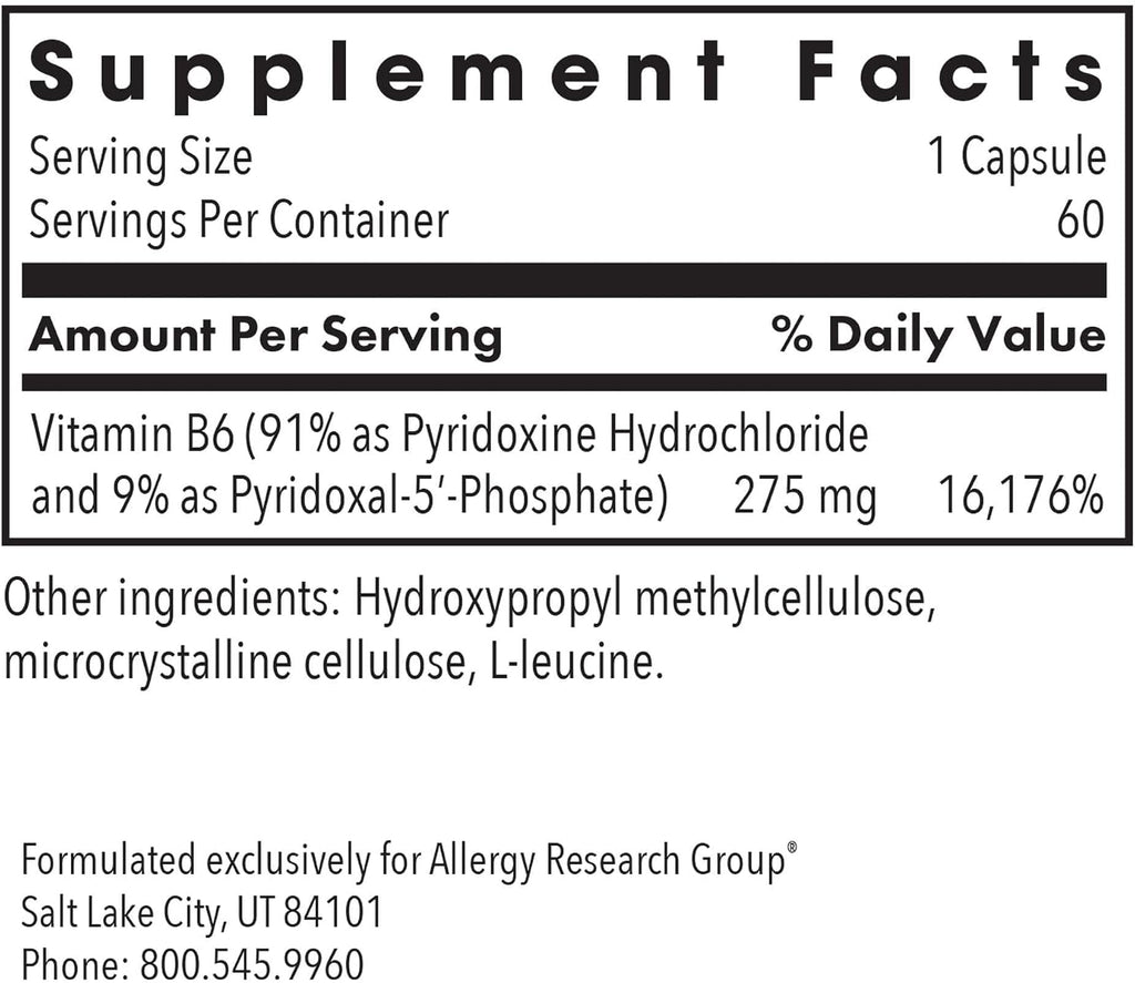 ARG Pyridoxine P5P - Vitamina B6 Activa con Piridoxal Fosfato - 60 Cápsulas