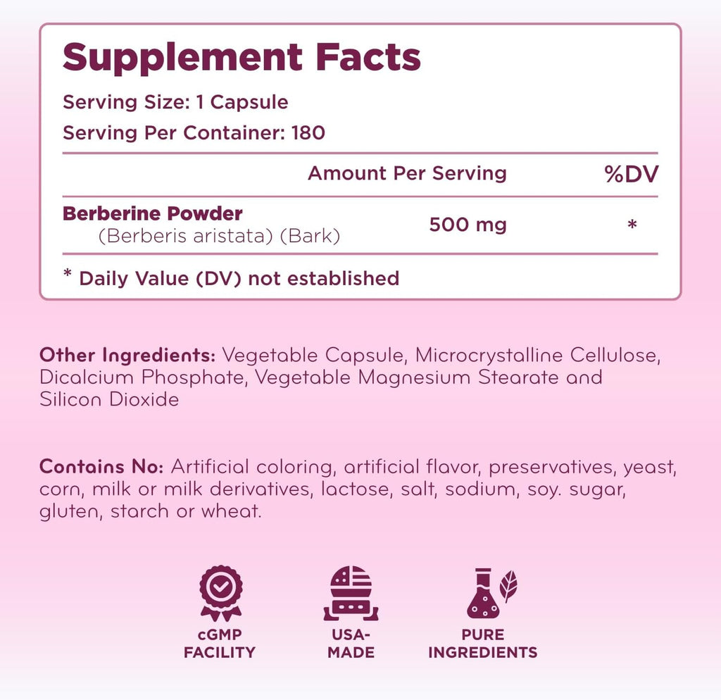 Clear Formulas Berberine Supplement 500mg - Lab Tested Berberine 500mg Value Size - Vegan Non-GMO Made in the US & Gluten Free (6 Months Supply)