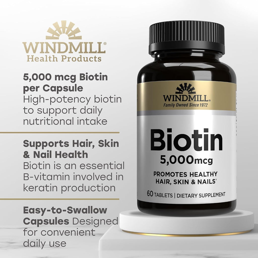 Windmill Vitaminas Naturales Biotina 5000 mcg, 60 Cápsulas