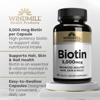 Windmill Vitaminas Naturales Biotina 5000 mcg, 60 Cápsulas