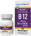 Superior Source No Shot Vitamina B12 Metilcobalamina 1000 mcg, B6 y Ácido Fólico 800 mcg - 60 Comprimidos Sublinguales