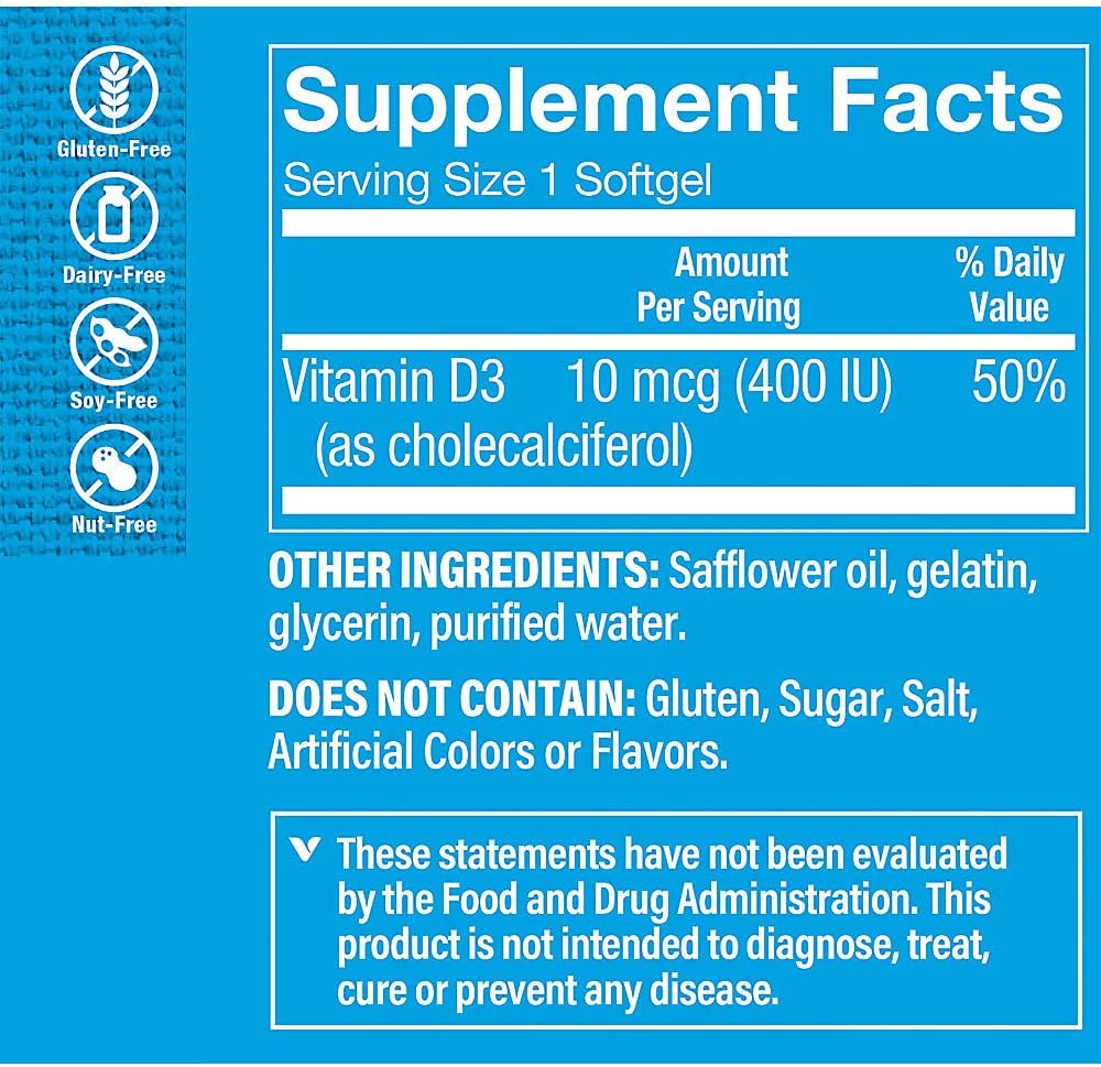 Vitamin D3 400 IU from The Vitamin Shoppe – Bone and Immunity Supplement, 200 Softgels